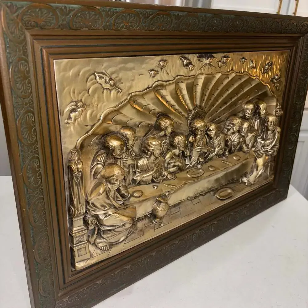 Vintage Continental Last Supper Priests Alter Chamber Copper Wall  Plaque Framed